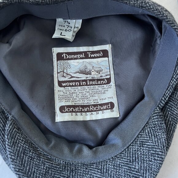 Jonathan Richard Gray Black Herringbone Tweed Wool Cap L - Picture 8 of 10